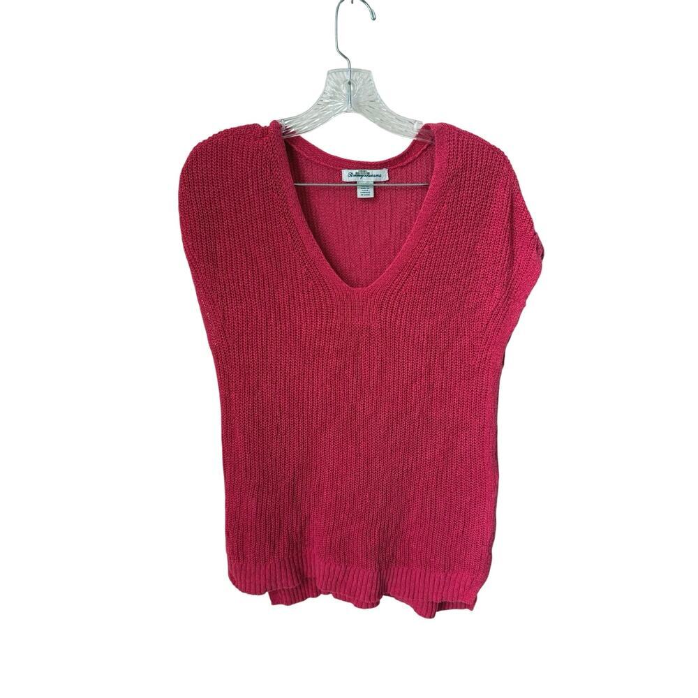 Tommy Bahama Pink Knit Short Sleeve Linen Cotton Blend Top Size Medium